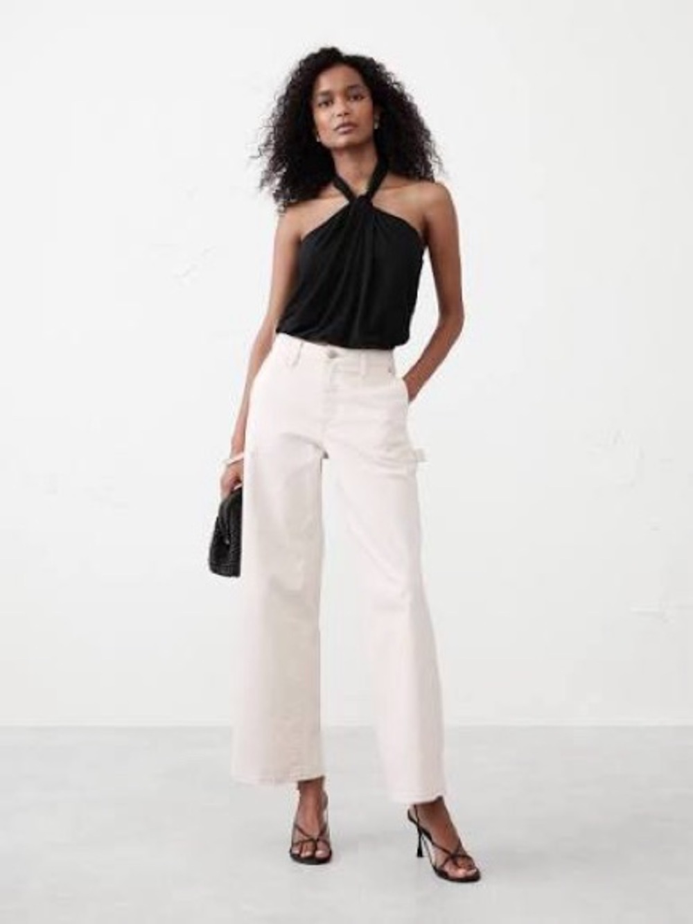 Banana Republic Black Twist-Neck Cropped Halter Top